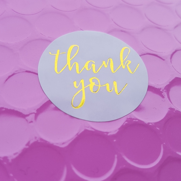 100 pcs White Gold Foil Thank You Stickers 1" - Picture 2 of 8
